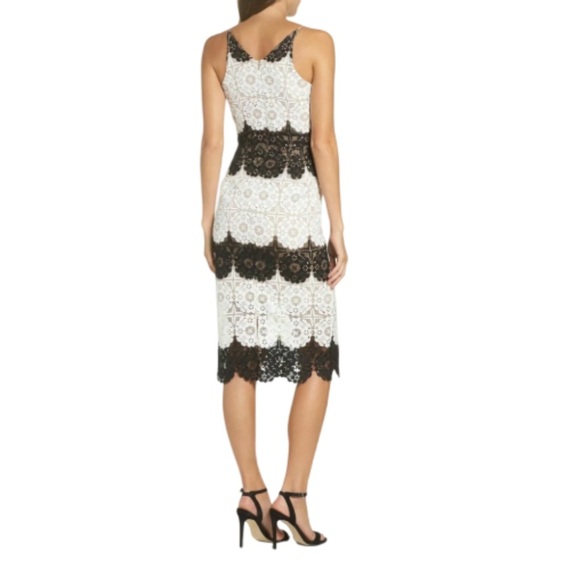 DRESS THE POPULATION NWT - VERA LACE PLUNGE NECK BLACK/WHITE MIDI DRESS- S - Picture 2 of 13
